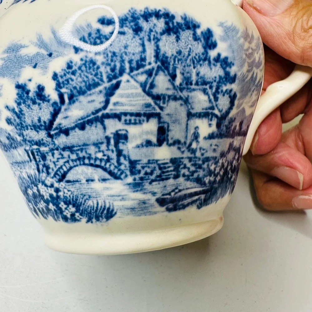 Salem China  English Village Blue White Ironstone Creamer Pitcher Staffordshire